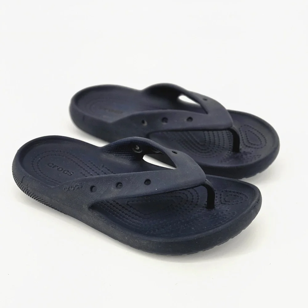 Crocs Kids Classic II Flip Flop Navy Blue Wide Toe Box Flat Thong Shoes Sz M4 W6